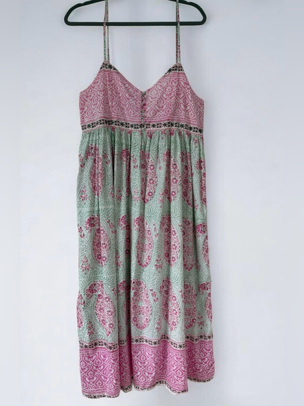 Anokhi 100% Cotton Paisley Spaghetti-Strap Maxi Sun Dress Size Large Beautiful 🩵